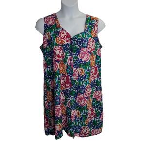 VINTAGE 90s volup bright floral sleeveless button up romper 2X‎